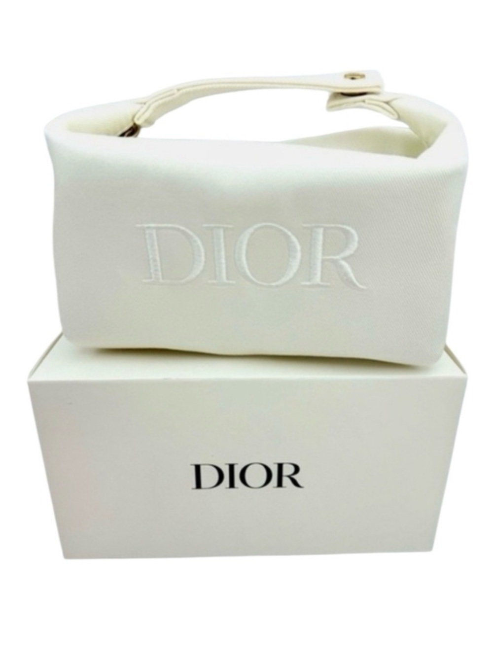 Dior Cream Embroidered Logo Cosmetic Pouch